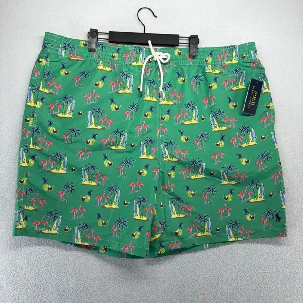 Polo Ralph Lauren Swim Trunks Mens 2XLT 2XL Tall Green Pineapple Flamingo NEW